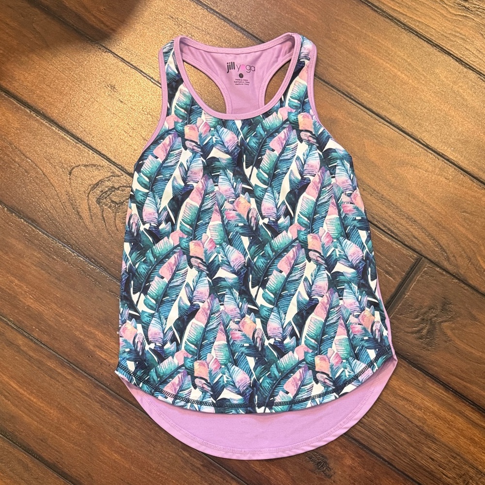 Jill Yoga Girls Feather Print Scooped Racerback Tank size 10